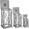 Set Of Three Wooden Lanterns With Traditional Cross Section