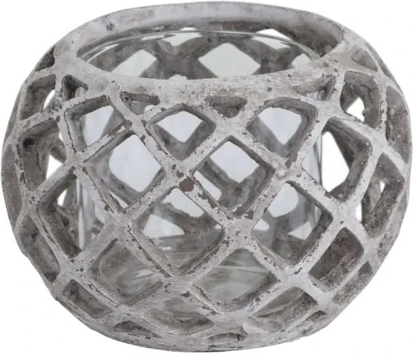 Large Round Ceramic Lattice Hurricane Lantern