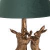 Antique Gold Marching Hares Lamp With Green Velvet Shade