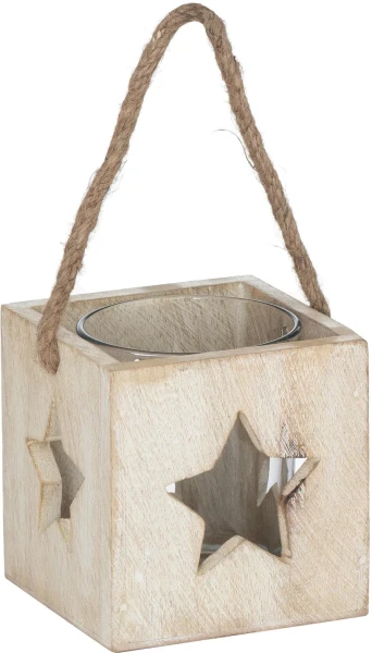 Washed Wood Star Tealight Candle Holder