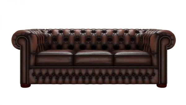 Teknik Chesterfield Button Back Classic Leather Sofa - Antique Brown