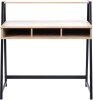 Nautilus Vienna Compact Two Tier Desk with Stylish Feature Frame and Upper Storage Shelf - Black Frame - Oak Finish