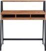 Nautilus Vienna Compact Two Tier Desk with Stylish Feature Frame and Upper Storage Shelf - Black Frame - Walnut Finish