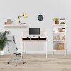 Nautilus Vienna Compact Two Tier Desk with Stylish Feature Frame and Upper Storage Shelf - White Frame - Oak Finish