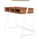 Nautilus Vienna Compact Two Tier Desk with Stylish Feature Frame and Upper Storage Shelf - White Frame - Walnut Finish