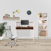 Nautilus Vienna Compact Two Tier Desk with Stylish Feature Frame and Upper Storage Shelf - White Frame - Walnut Finish